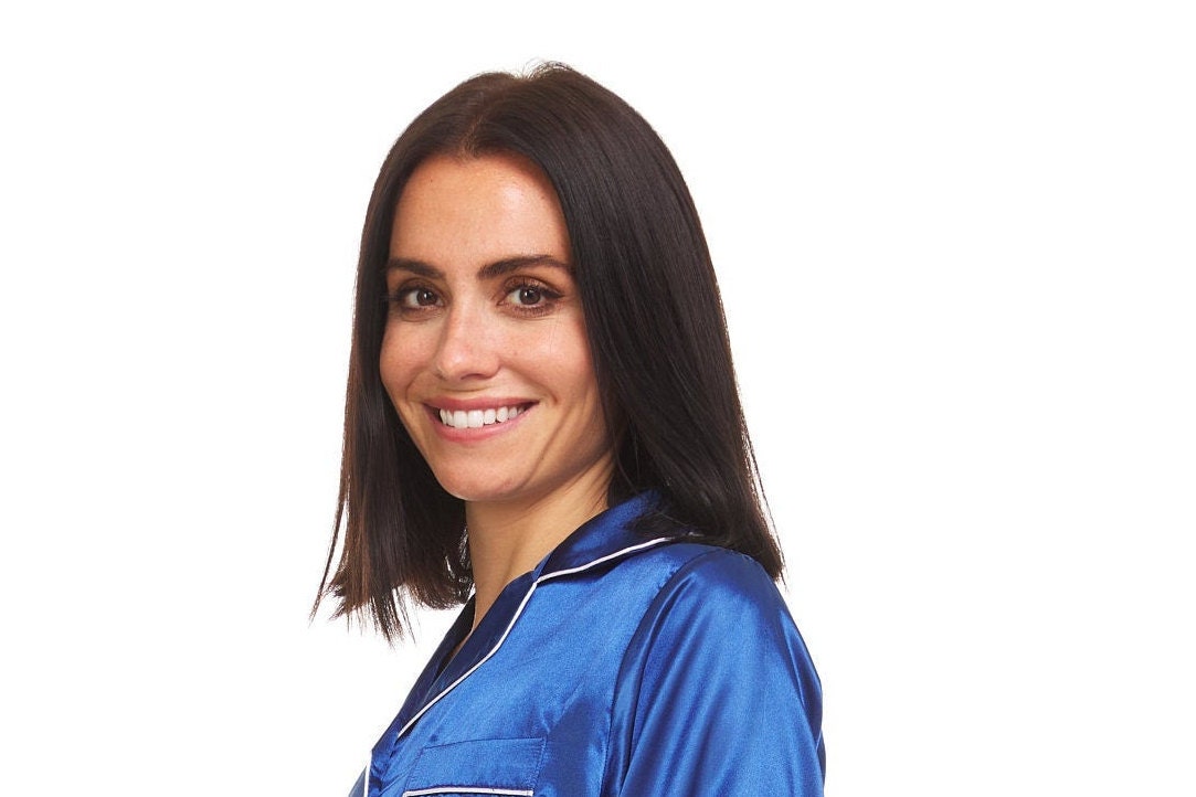 TZTTZT Set Pigiama Da Donna In Raso Di Seta - Blu Bianco