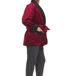 Mens Velvet Smoking Jacket Burgundy / Black Hand Made image 2