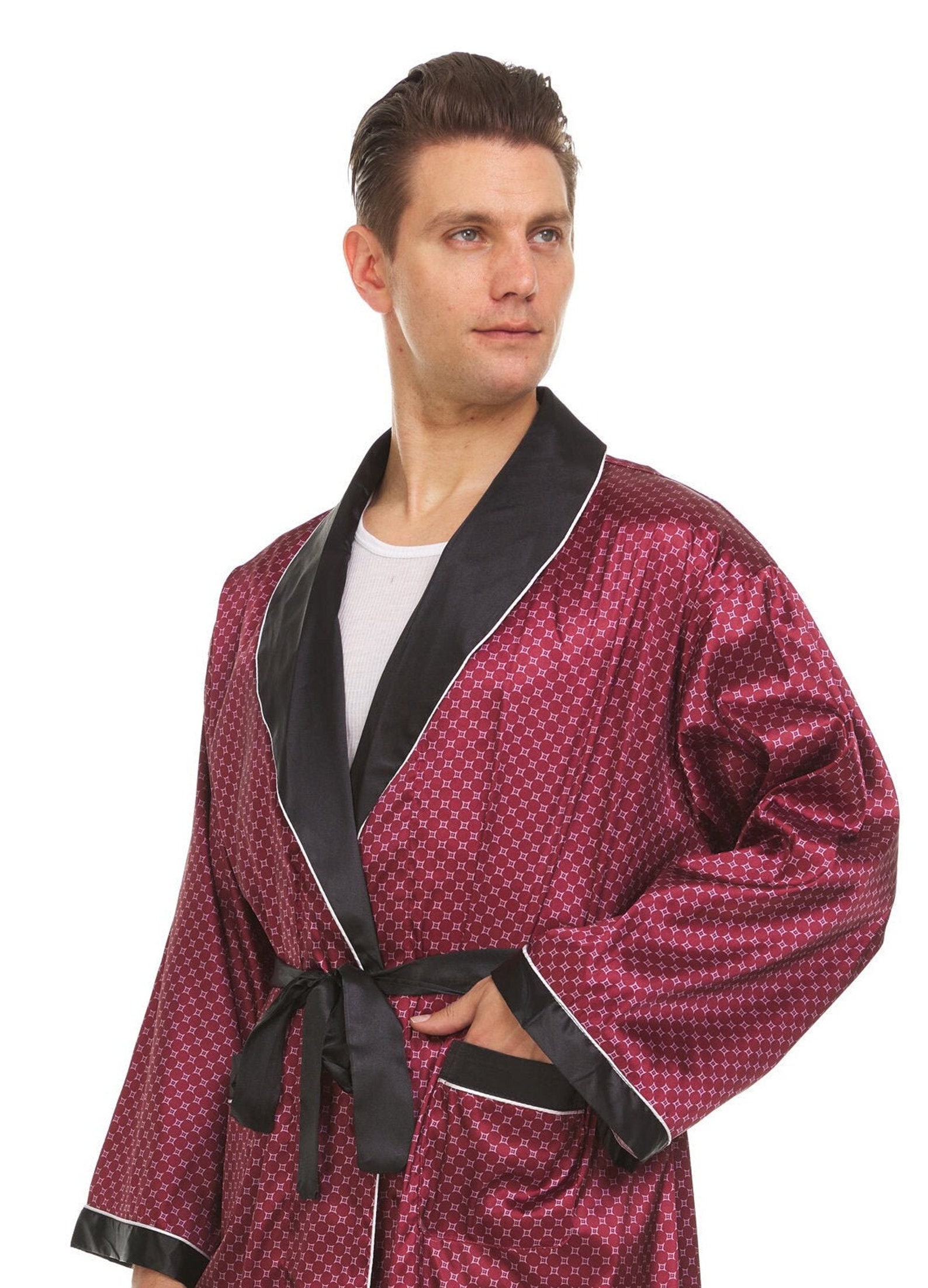 Checker Robe Mens Silk Satin Robe - Burgundy - Black Checker - Etsy