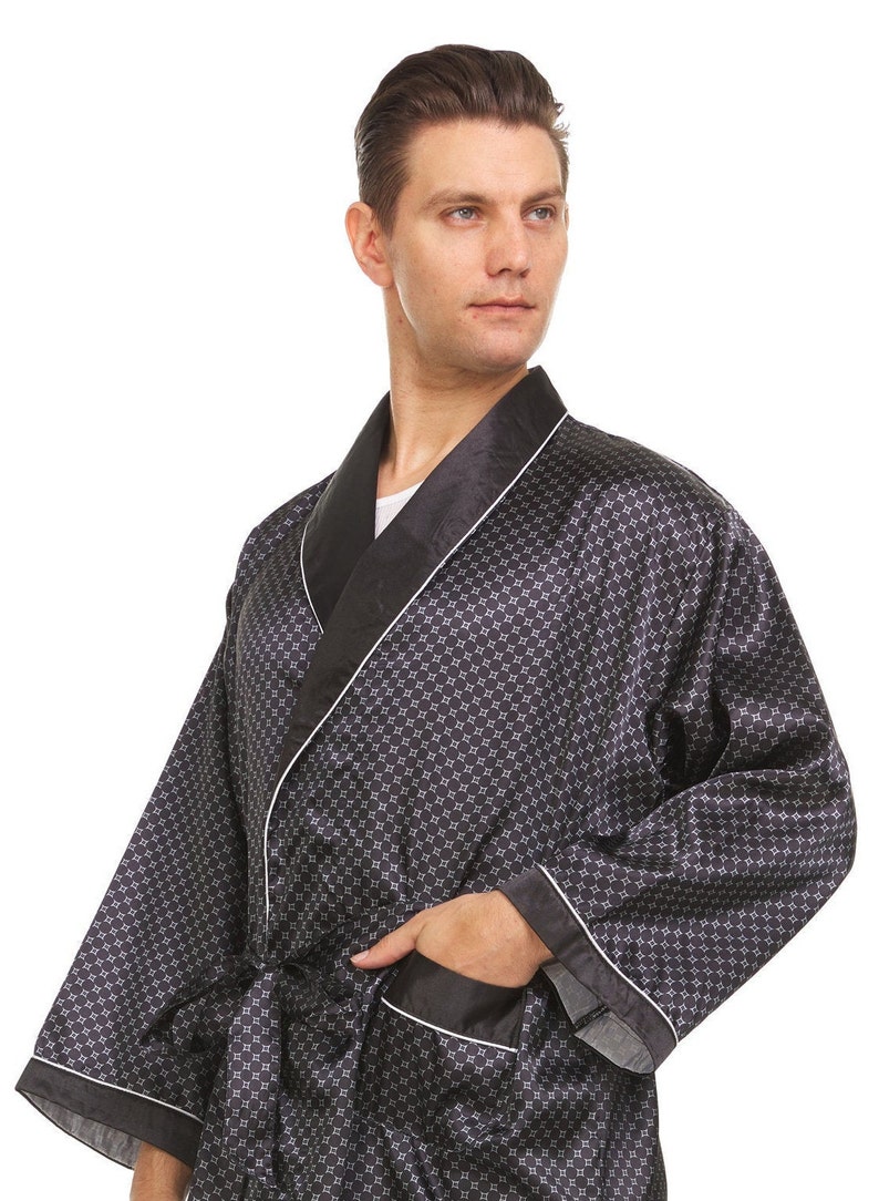 Checker Robe Mens Silk Satin Robe - Black Checker - Etsy