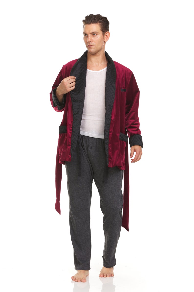 Mens Velvet Smoking Jacket Burgundy / Black Hand Made image 4