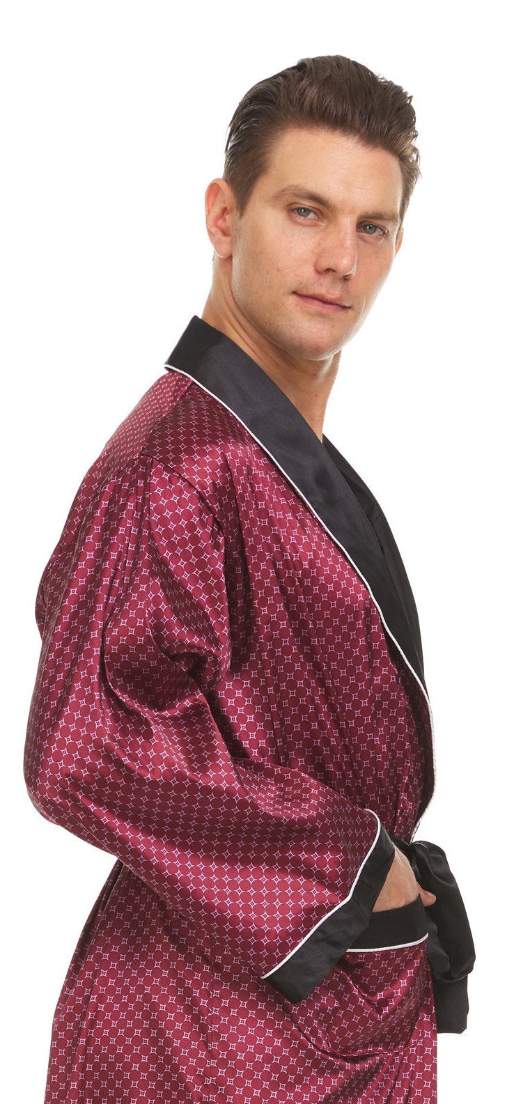Checker Robe Mens Silk Satin Robe - Burgundy - Black Checker - Etsy