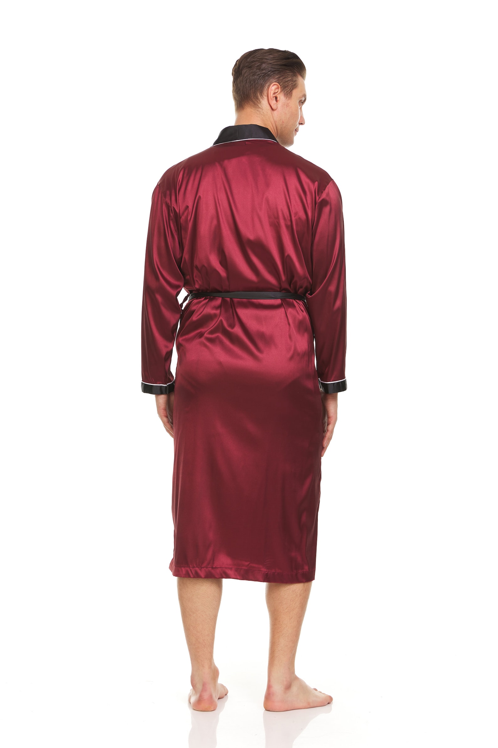 mens burgundy silk robe