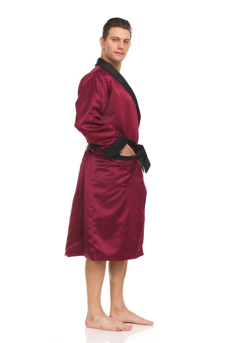 mens burgundy silk robe