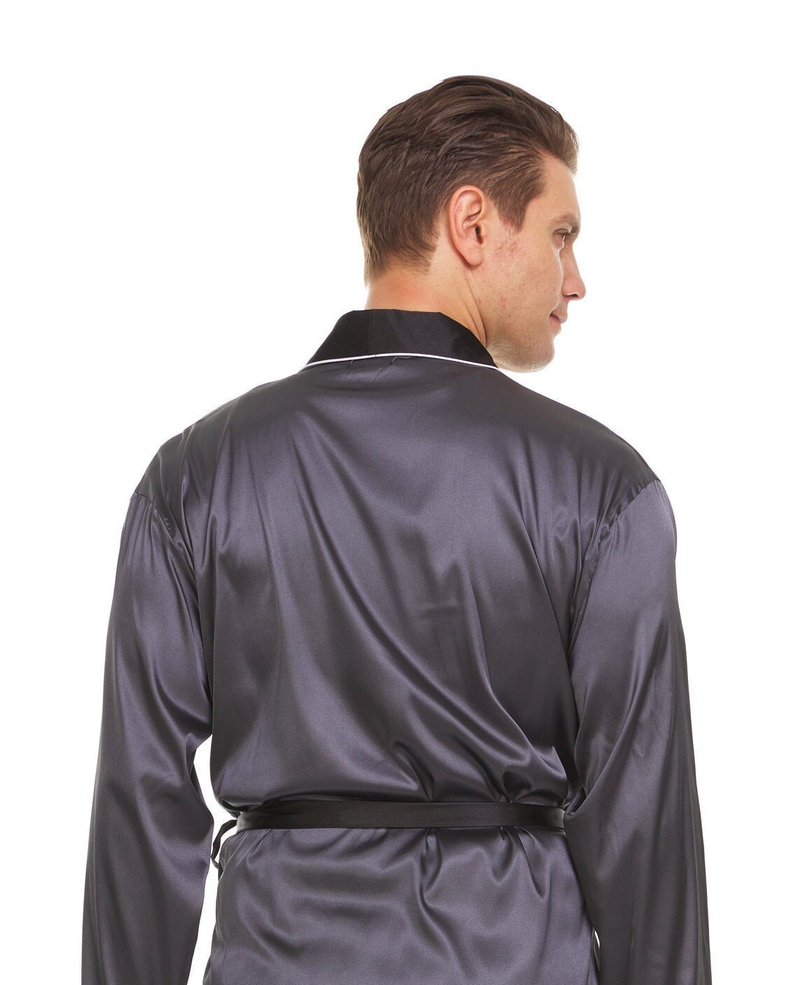 Grey Robe Men Mens Silk Satin Robe Grey Black Collar - Etsy