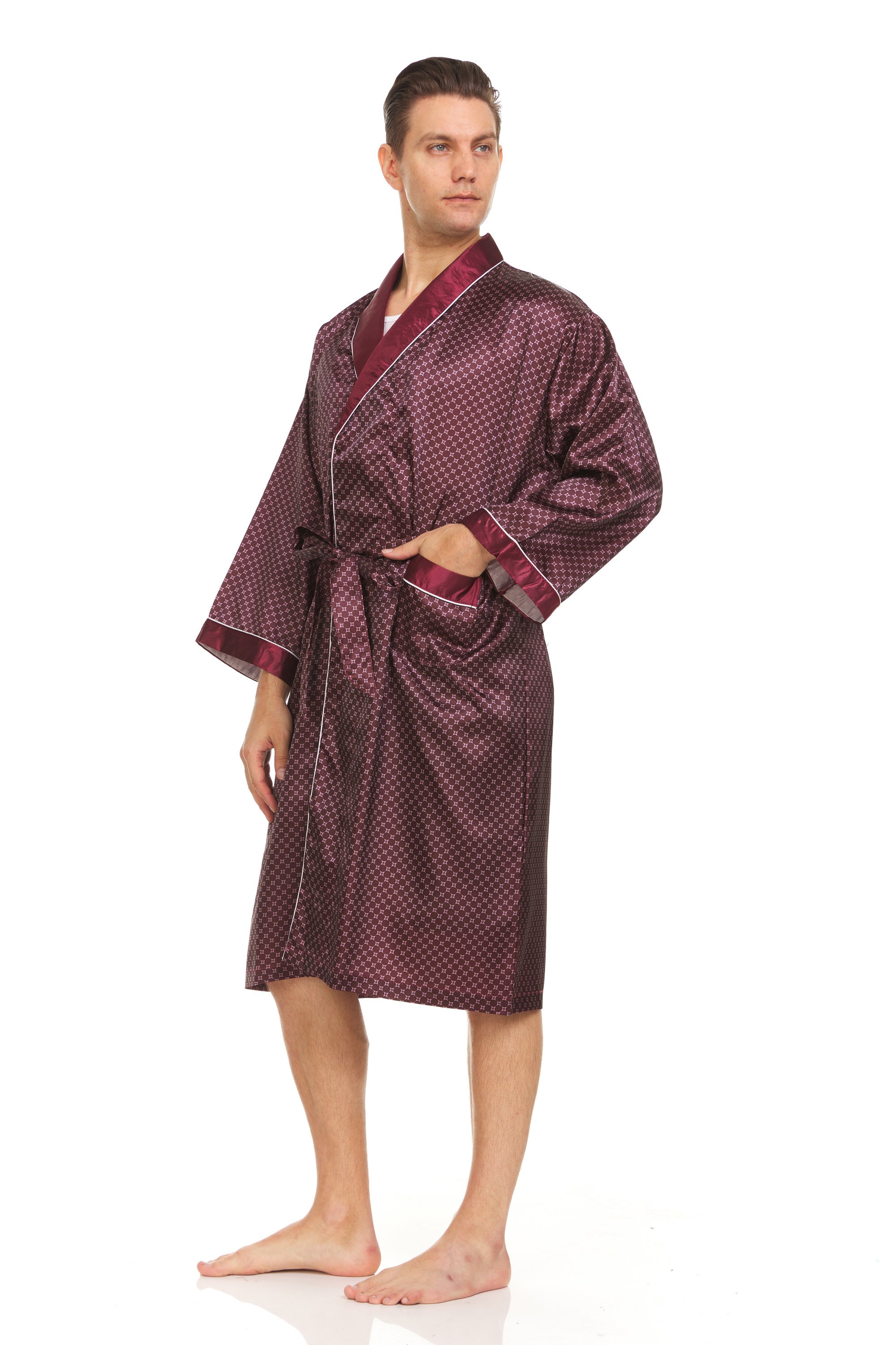 Checker Robe Mens Silk Satin Robe - Burgundy Checker - Etsy