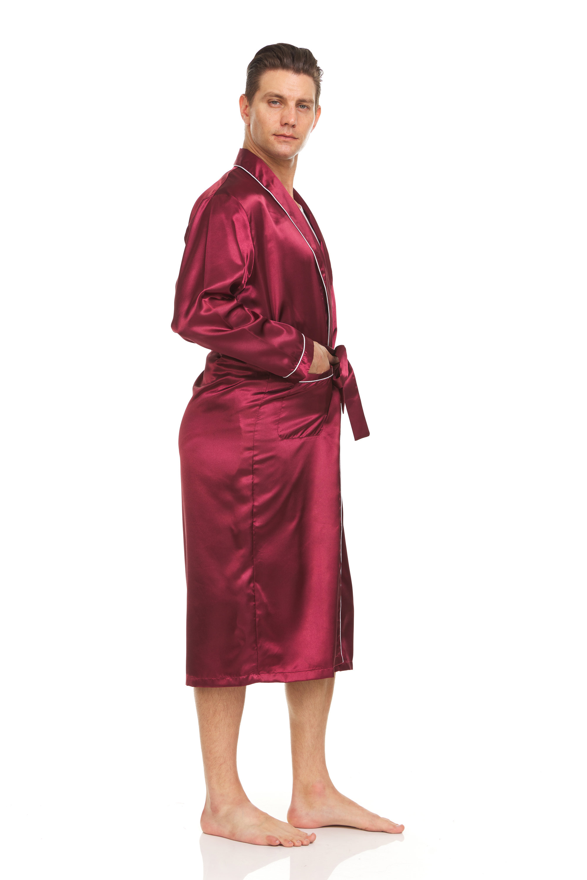 Mens Silk Satin Robe Burgundy Etsy