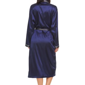 Women's Silky Satin Robe NAVY / GREY Collar NGC image 5