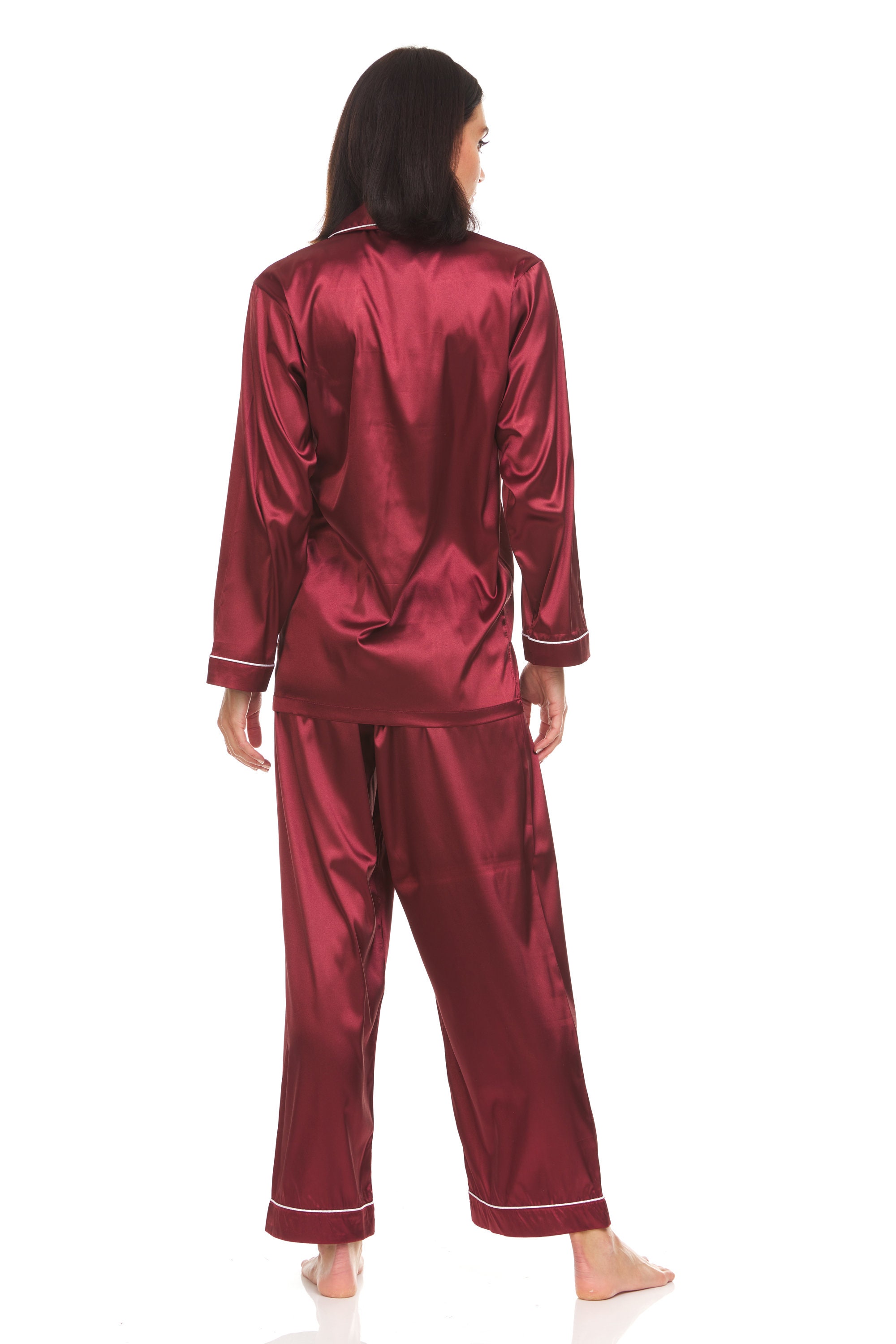 Womens Silk Satin Pajamas PJ Set Top and Bottom Burgundy | Etsy