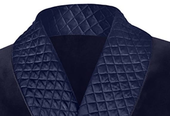 Smoking Jacket Velvet Navy Shell Satin Embroidery Hip Length