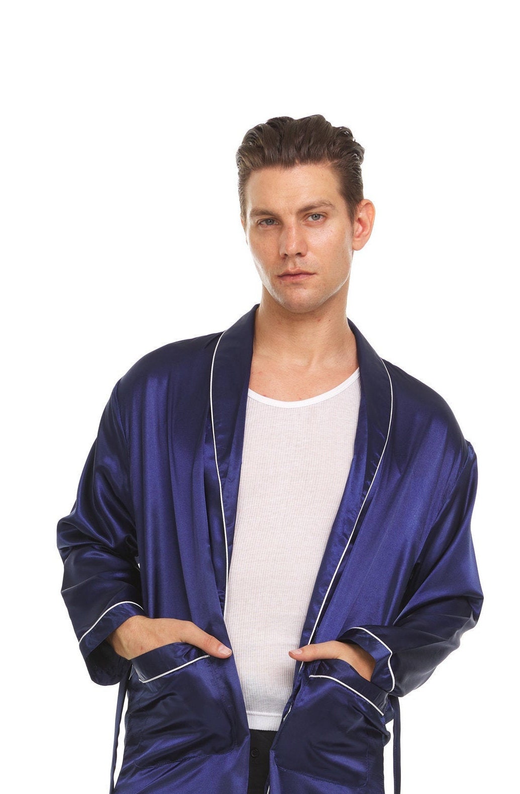 Mens Silk Satin Robe NAVY BLUE Etsy UK