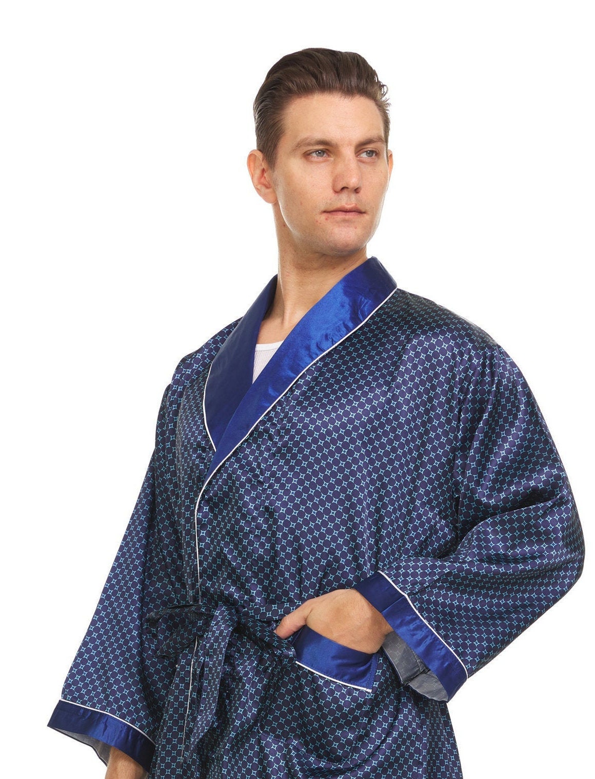 Checker Robe Mens Silk Satin Robe - Blue Checker - Etsy