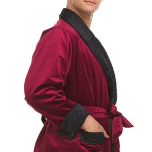 Mens Velvet Smoking Jacket Burgundy / Black Hand Made image 5