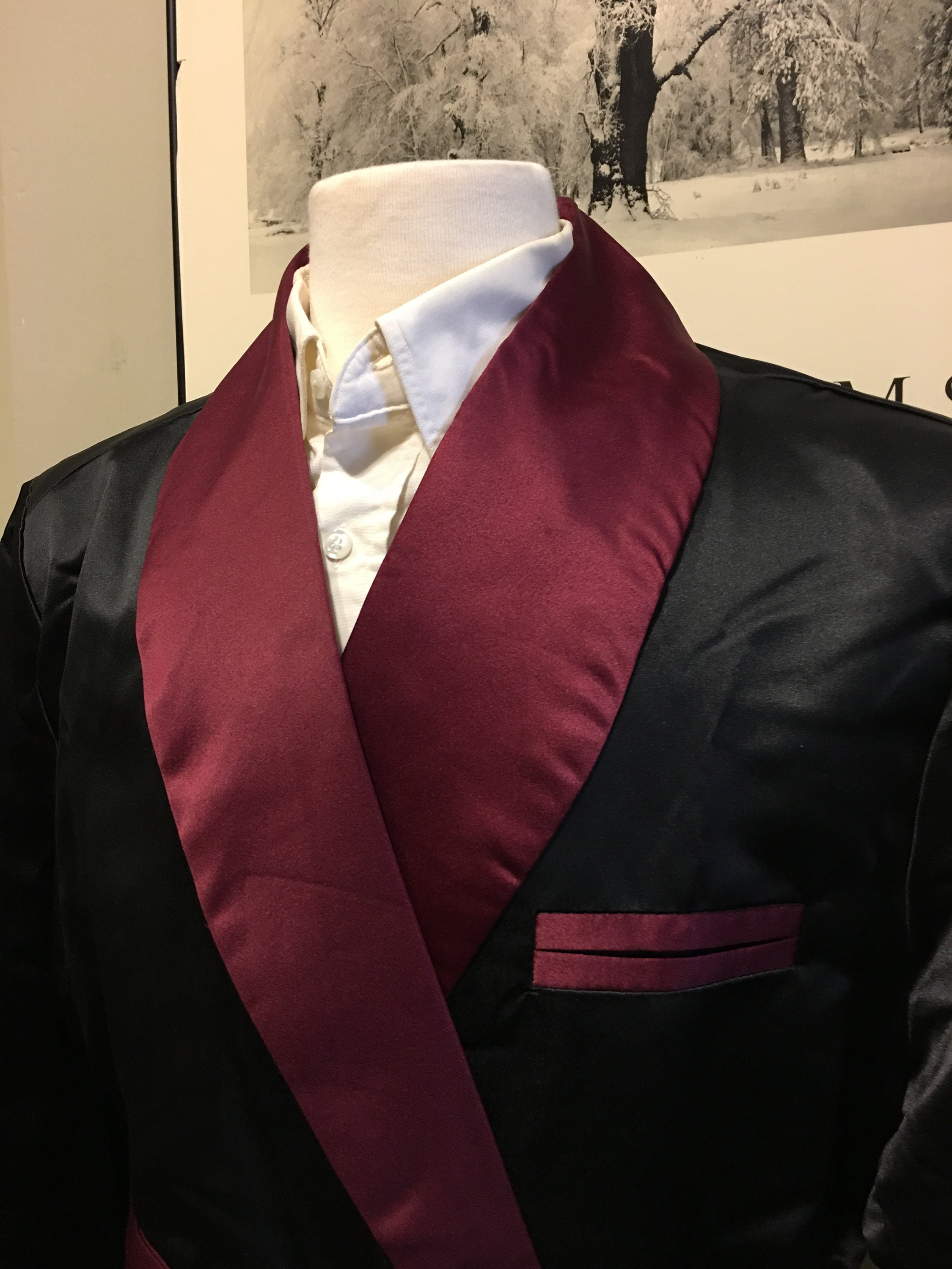 Mens Satin Smoking Jacket - Black & Burgundy Contrast - Etsy