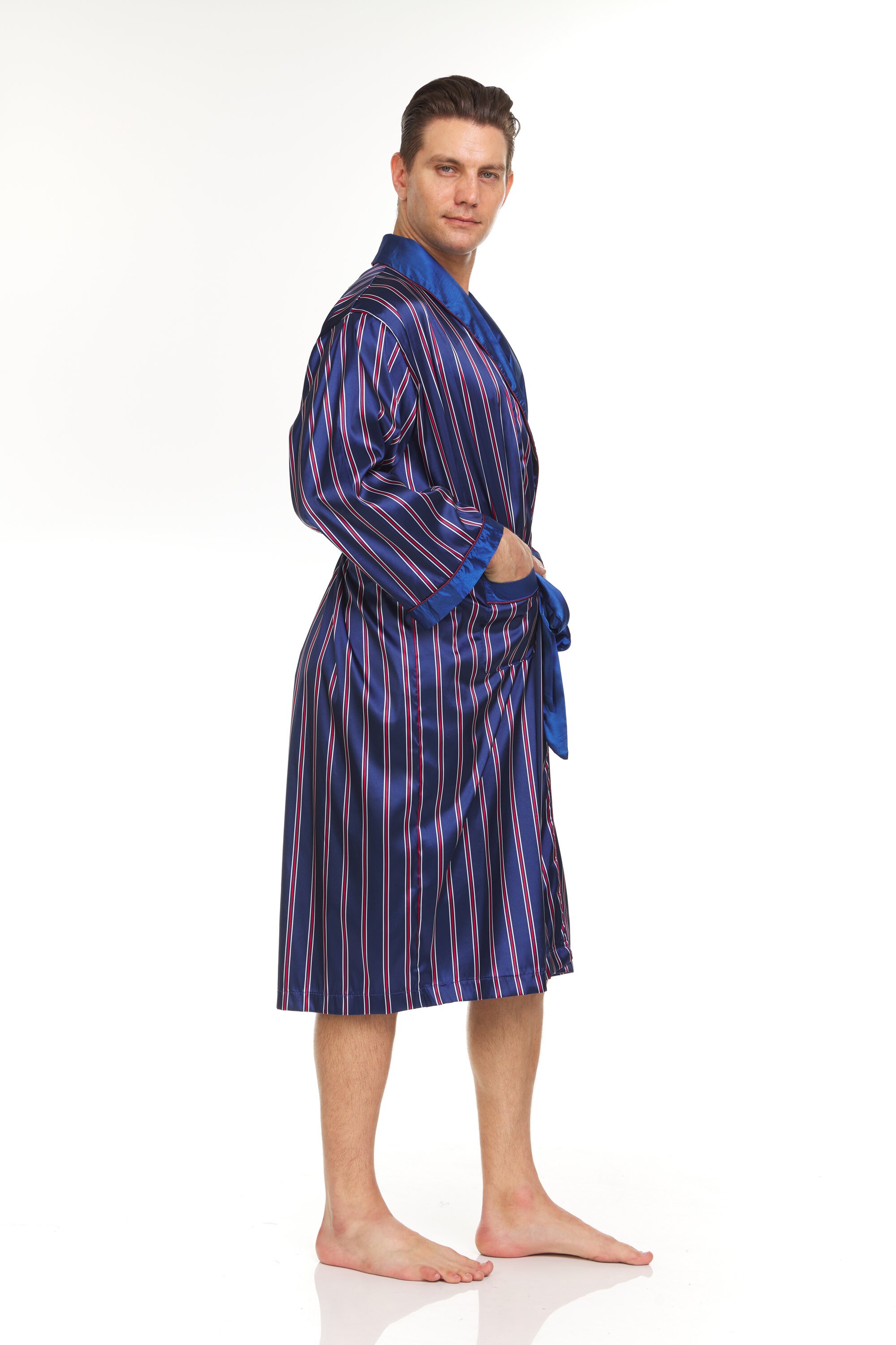 Men s Silk Satin Robe Royal Blue Purple White Stripe Etsy Ireland