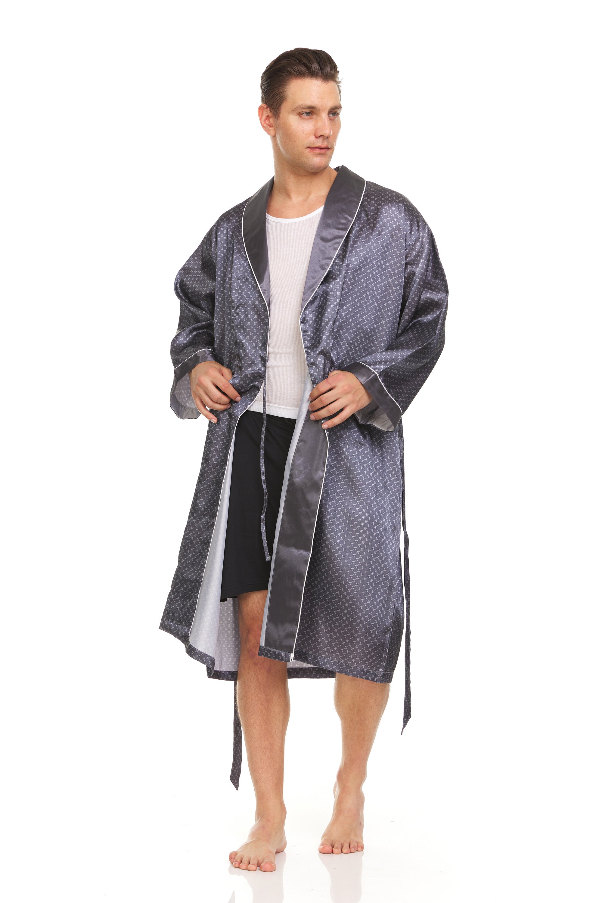 Checker Robe Mens Silk Satin Robe - Grey Checker - Etsy