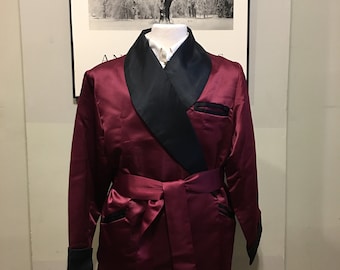 Smoking Jacket Burgundy Black  - Hand Made