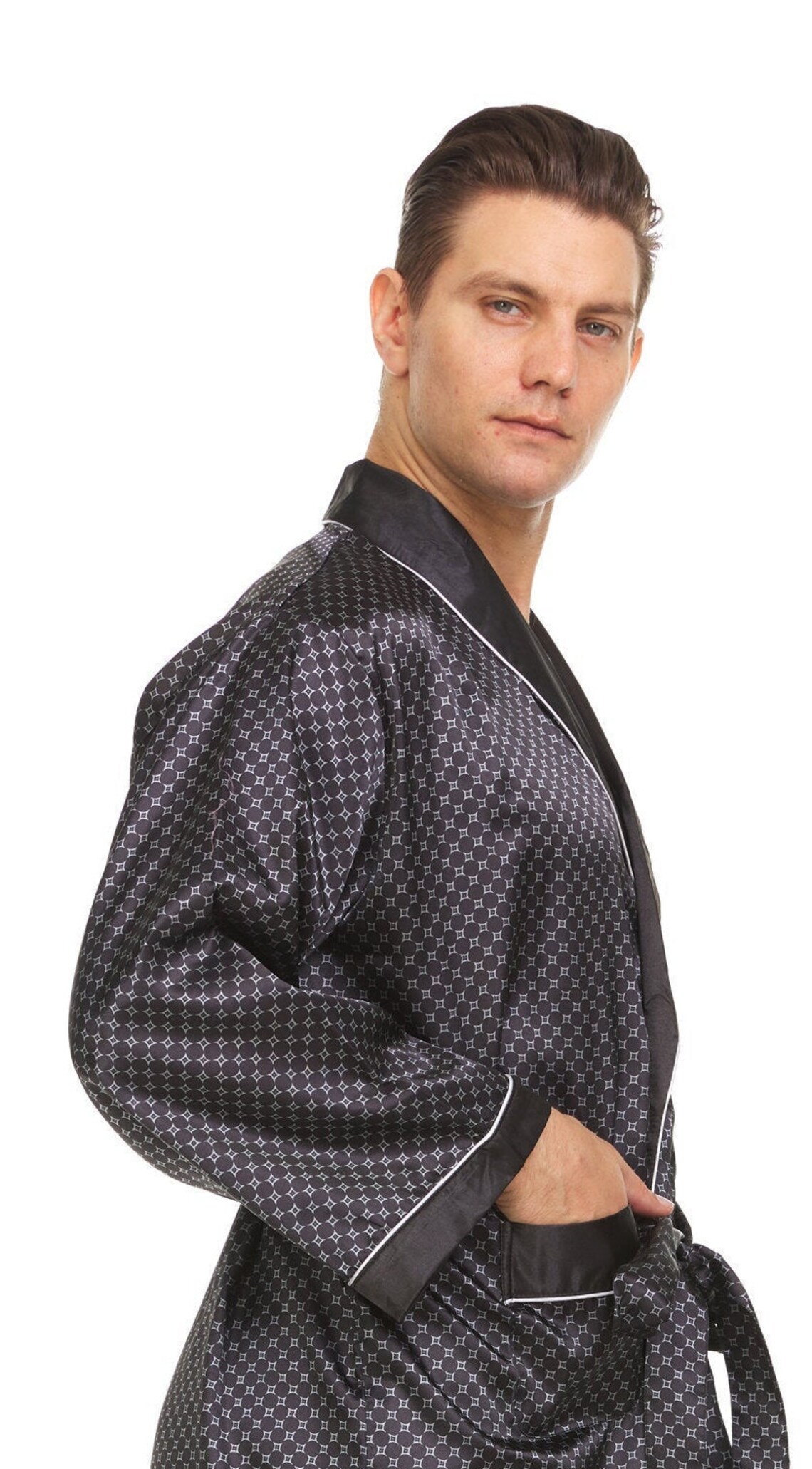 Mens Silk Satin Robe Black Checker Etsy