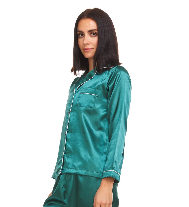 Womens Silk Satin Pajamas PJ Set Top and Bottom Emerald - Etsy