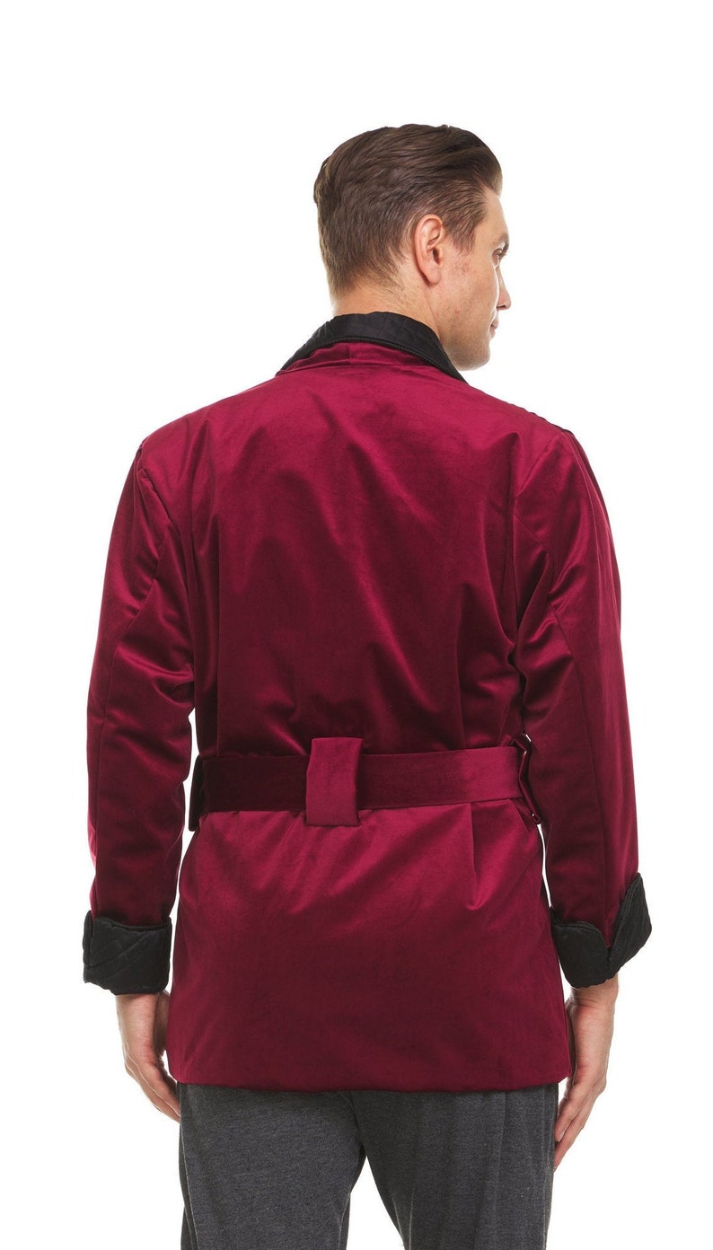 Mens Velvet Smoking Jacket Burgundy / Black Hand Made image 6