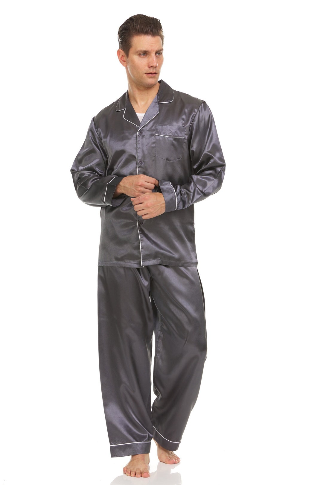 Pijama de satén de seda para hombre Conjunto de parte superior