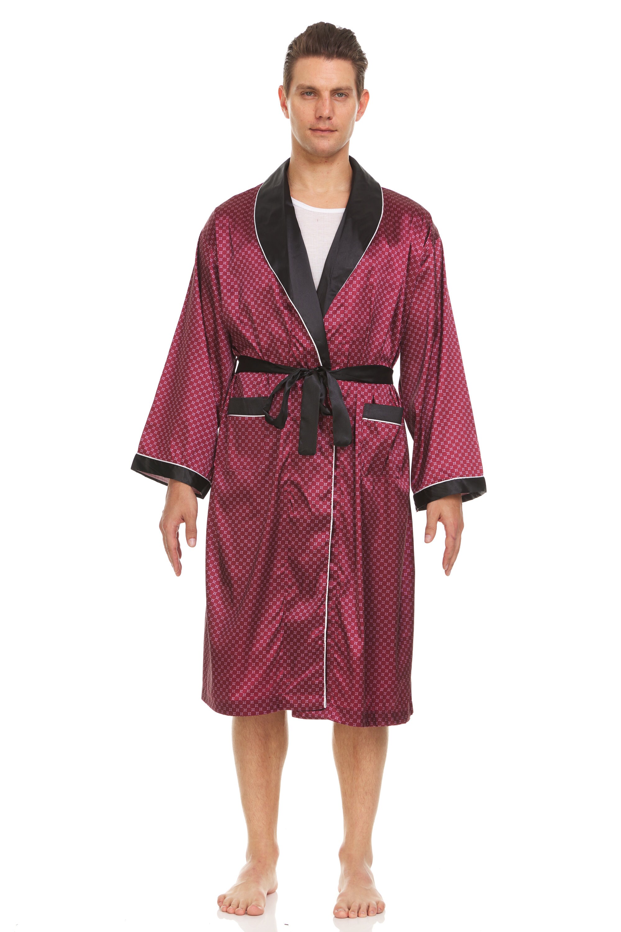 Checker Robe Mens Silk Satin Robe - Burgundy - Black Checker - Etsy