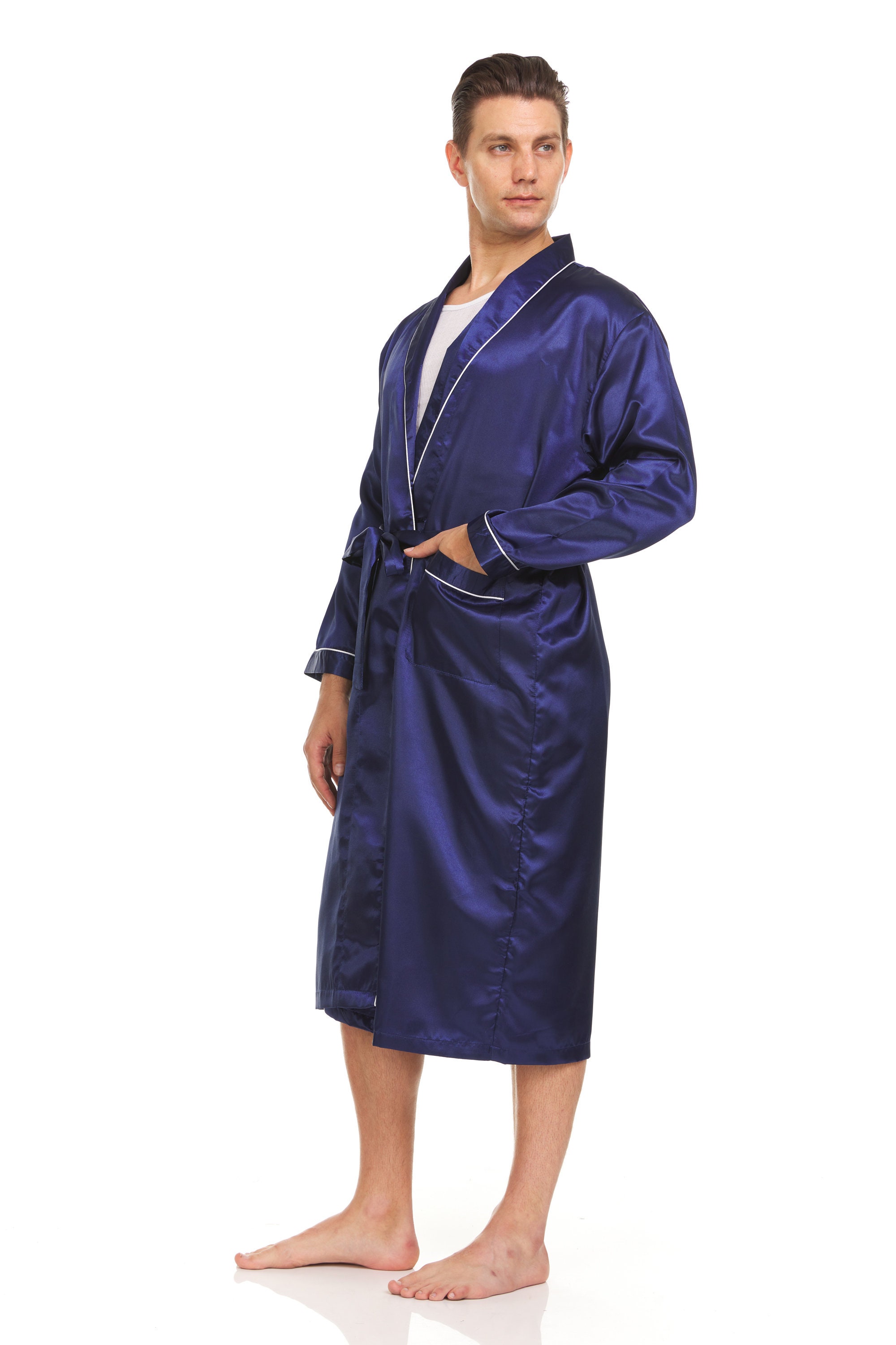 Mens Silk Satin Robe NAVY BLUE Etsy