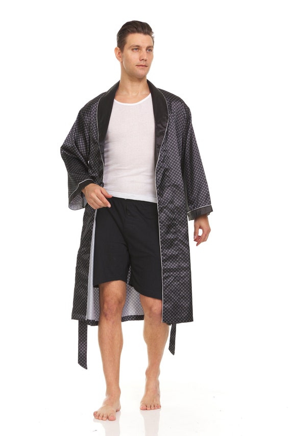 Checker Robe Mens Silk Satin Robe Black Checker - Etsy