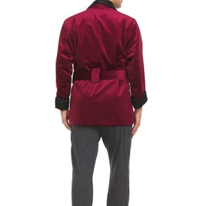 Mens Velvet Smoking Jacket Burgundy / Black Hand Made image 3