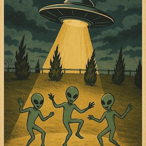Alien Dance Party | Vintage Sci-Fi Poster| Home Decor | Vintage style Art