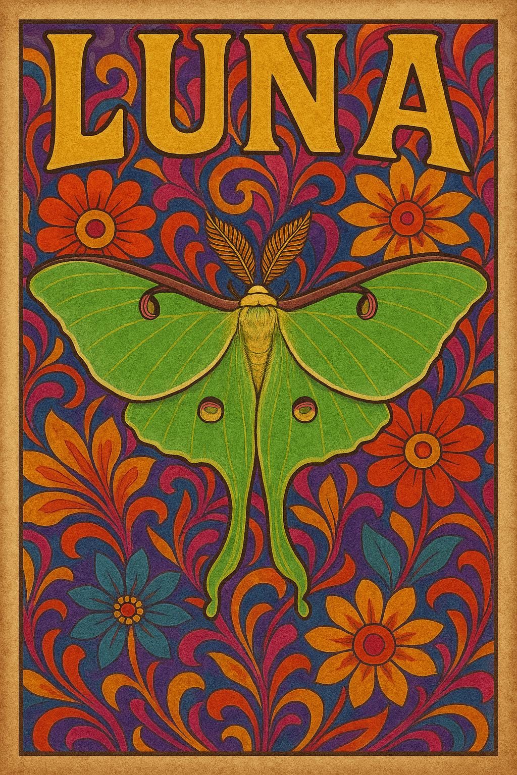 Luna Moth Poster Print | Home Decor | Vintage Style Art | Retro Boho ...