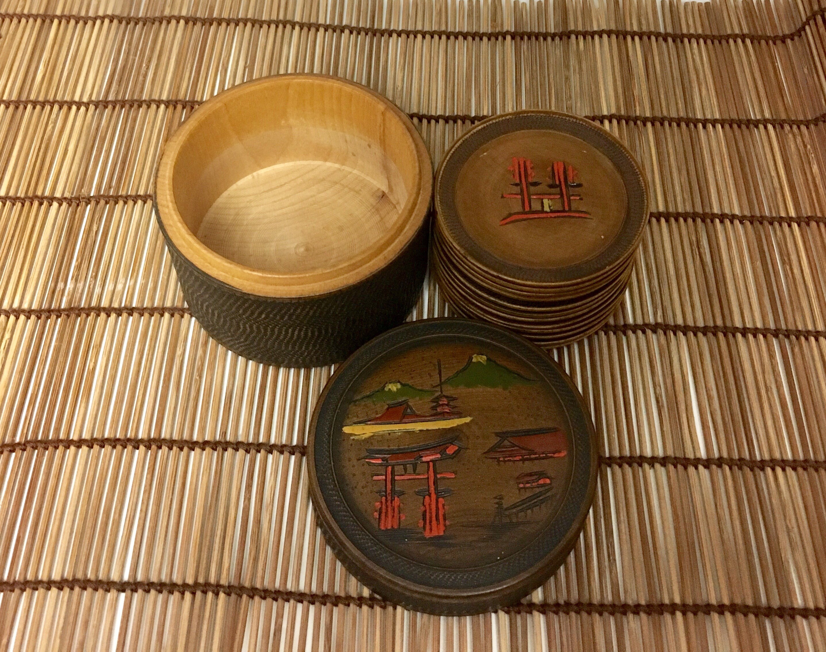 Japanese coasters set with wooden box coasters with holder Etsy