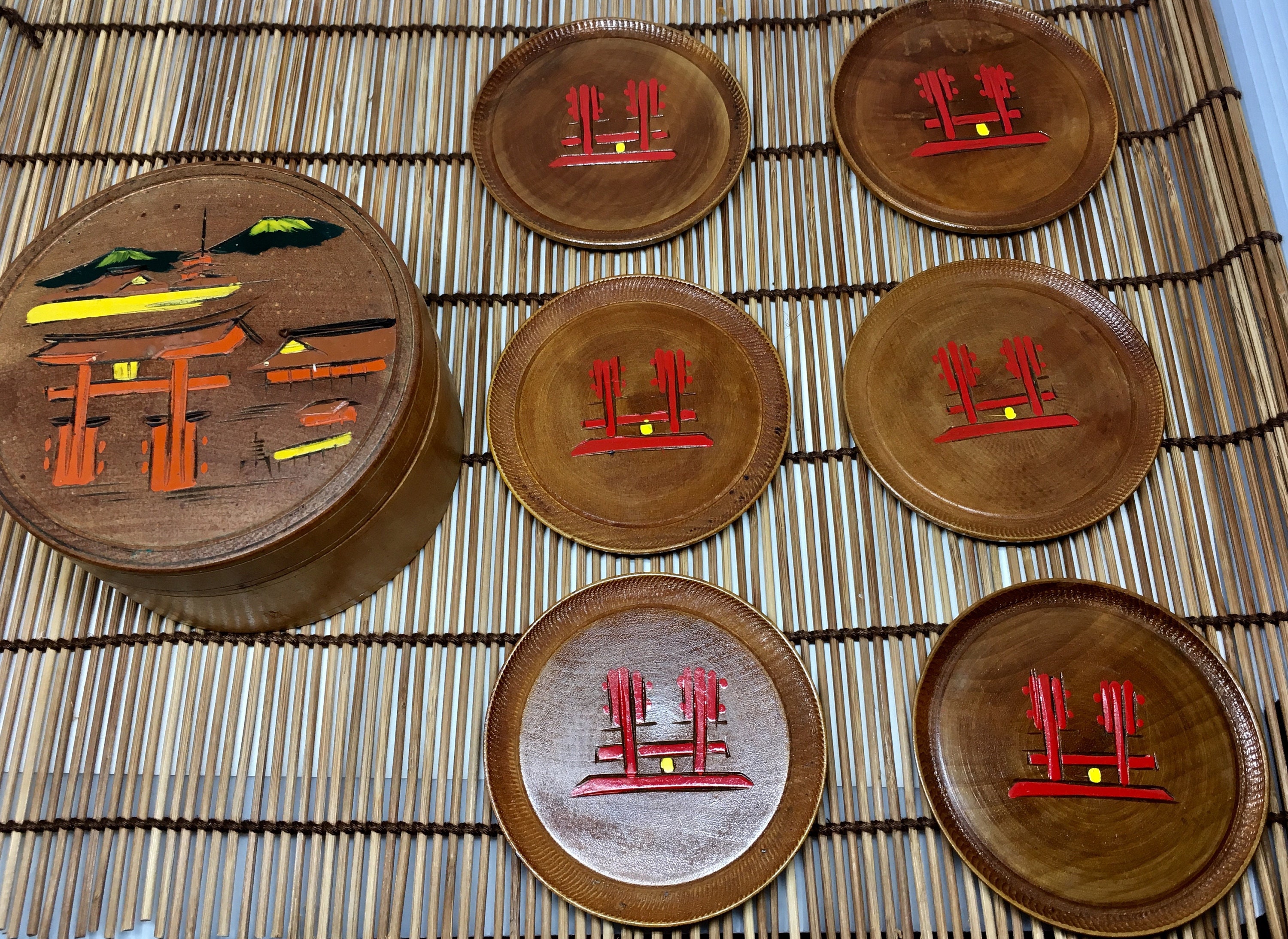 Japanese coasters set with wooden box coasters with holder Etsy