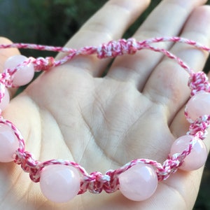 Rose quartz macrame, gemstone, surfer’s bracelet beaded, crystal, adjustable, handmade, unisex , best gift for any occasions!