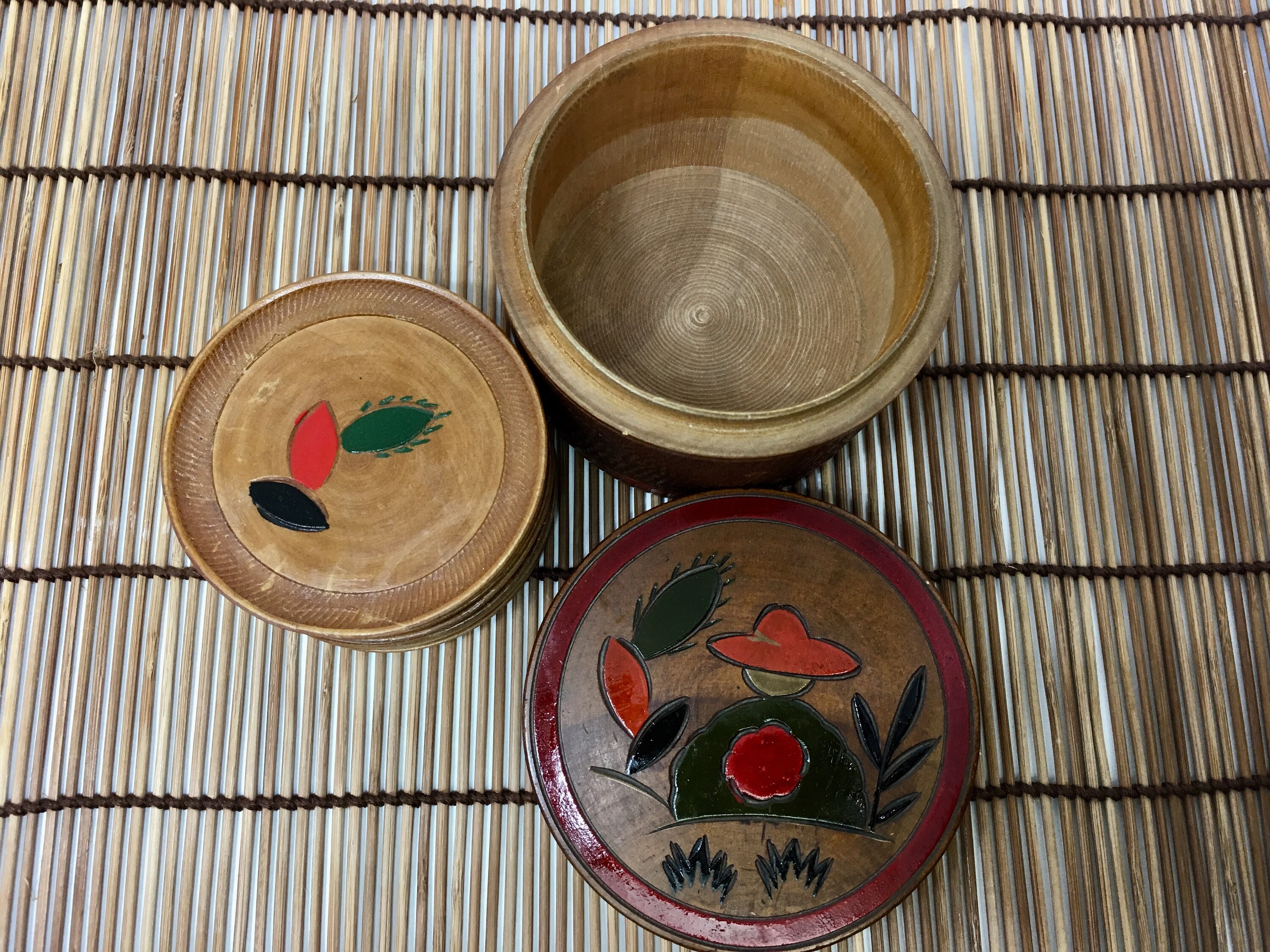 Japanese coasters set with wooden box coasters with holder Etsy