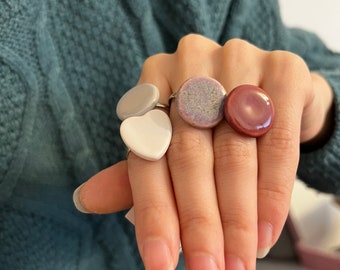 Disc ring Ceramic small disc ring White heart porcelain ring adjustable rings for women spring colours jewellery gift for Mother’s Day