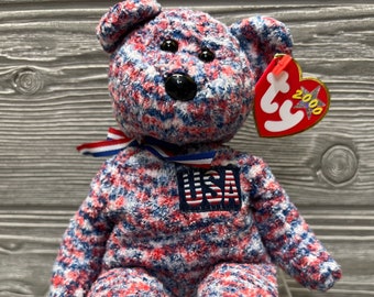 Vintage Ty Beanie Baby: USA Red, White, and Blue Teddy Bear