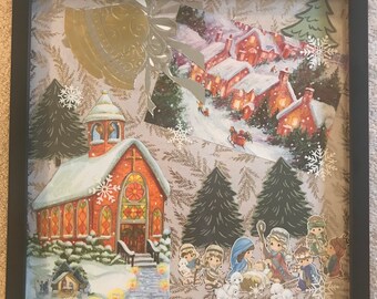 Framed Christmas Nativity Collage: Handmade Vintage Country Church Art