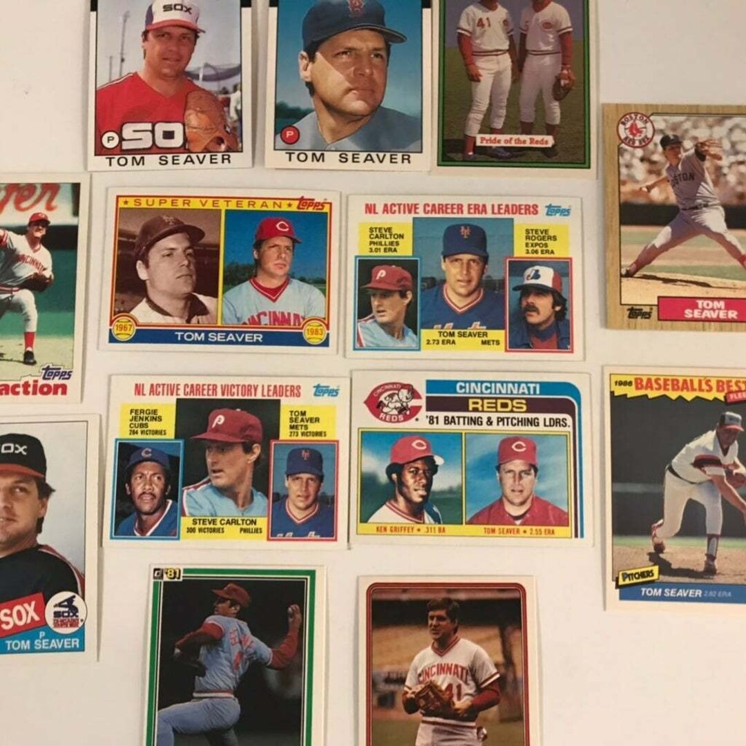 Thirteen Different Tom Seaver Baseball Cards, Includes Bench, Carlton