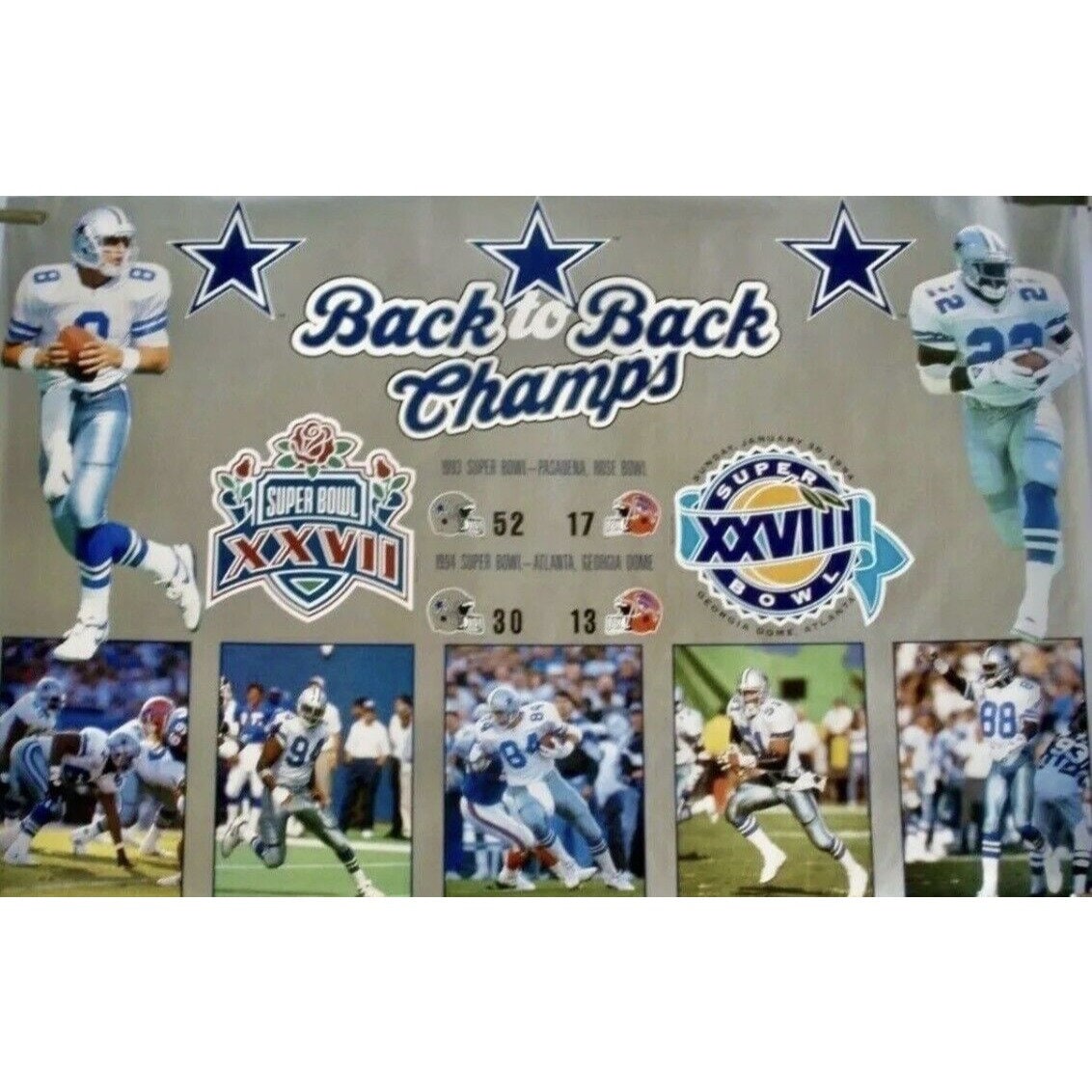 Vintage 1994 Dallas Cowboys Back to Back Champions Starline Poster