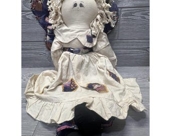 Handmade Cloth Angel Doll Primitive Ragdoll 20” Vintage 1990s Country Farmhouse