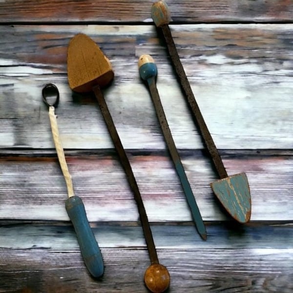 Vintage Wood & Metal Shoe Stays Plus 2 Other Tools, Rustic Primitive Decor