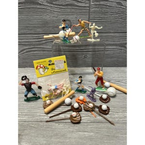 Vintage Cake Toppers 1960s Assorted Sports 24 Pieces  Retro Baseball Tennis