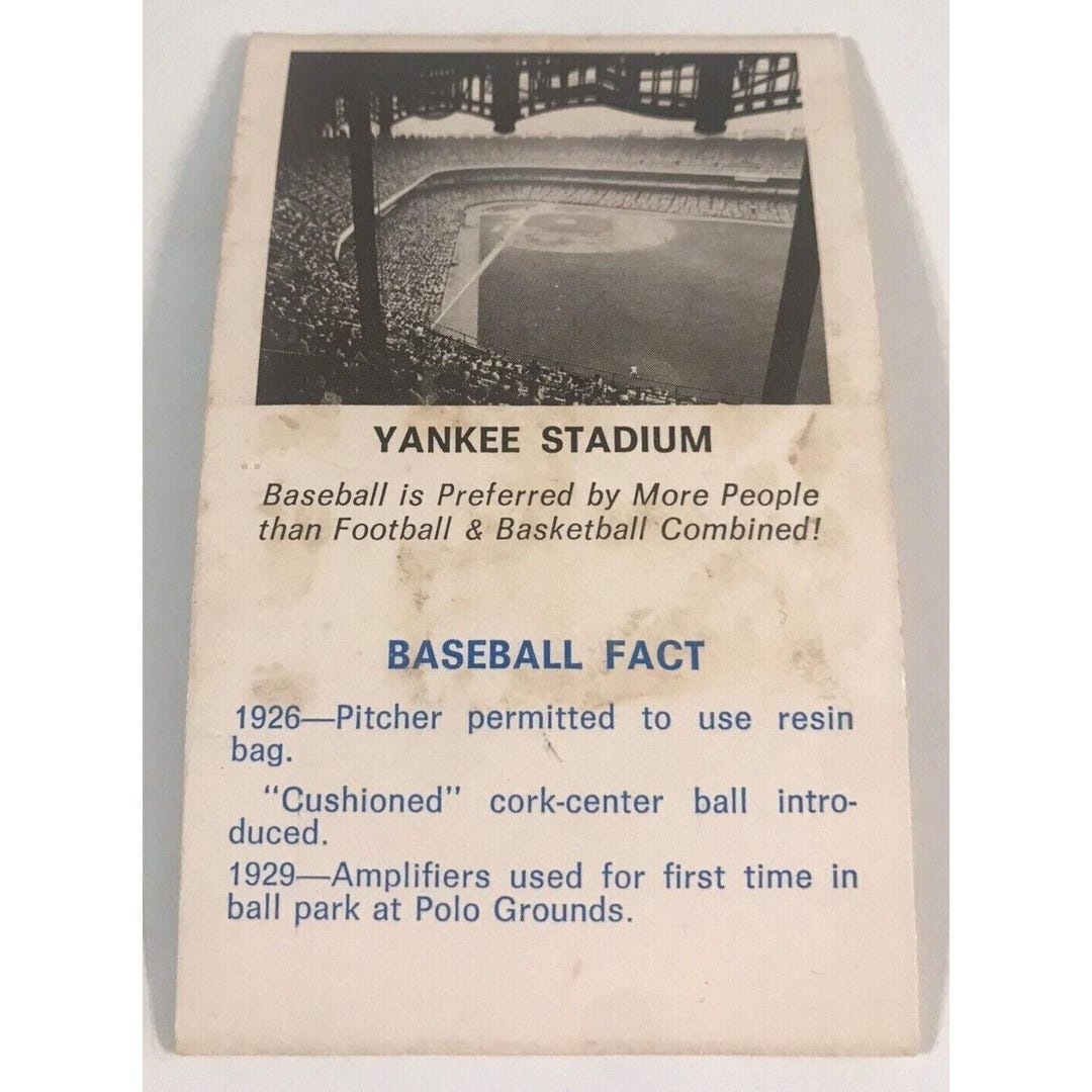 1969 Fleer Stadium Card New York Yankee Stadium MLB Baseball ...