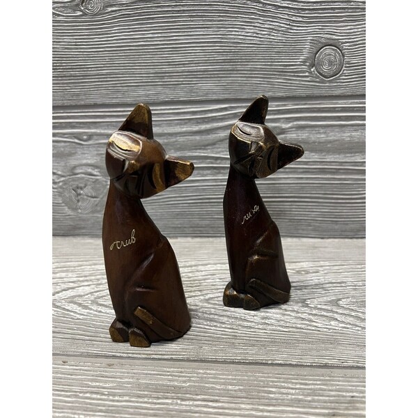 Vintage Siamese Cats Aruba MCM Midcentury Wooden Figures Set of 2 Kitschy Decor