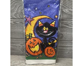 Vintage Halloween Paper Tablecloth NWT Black Cat Pumpkins Made in USA Party