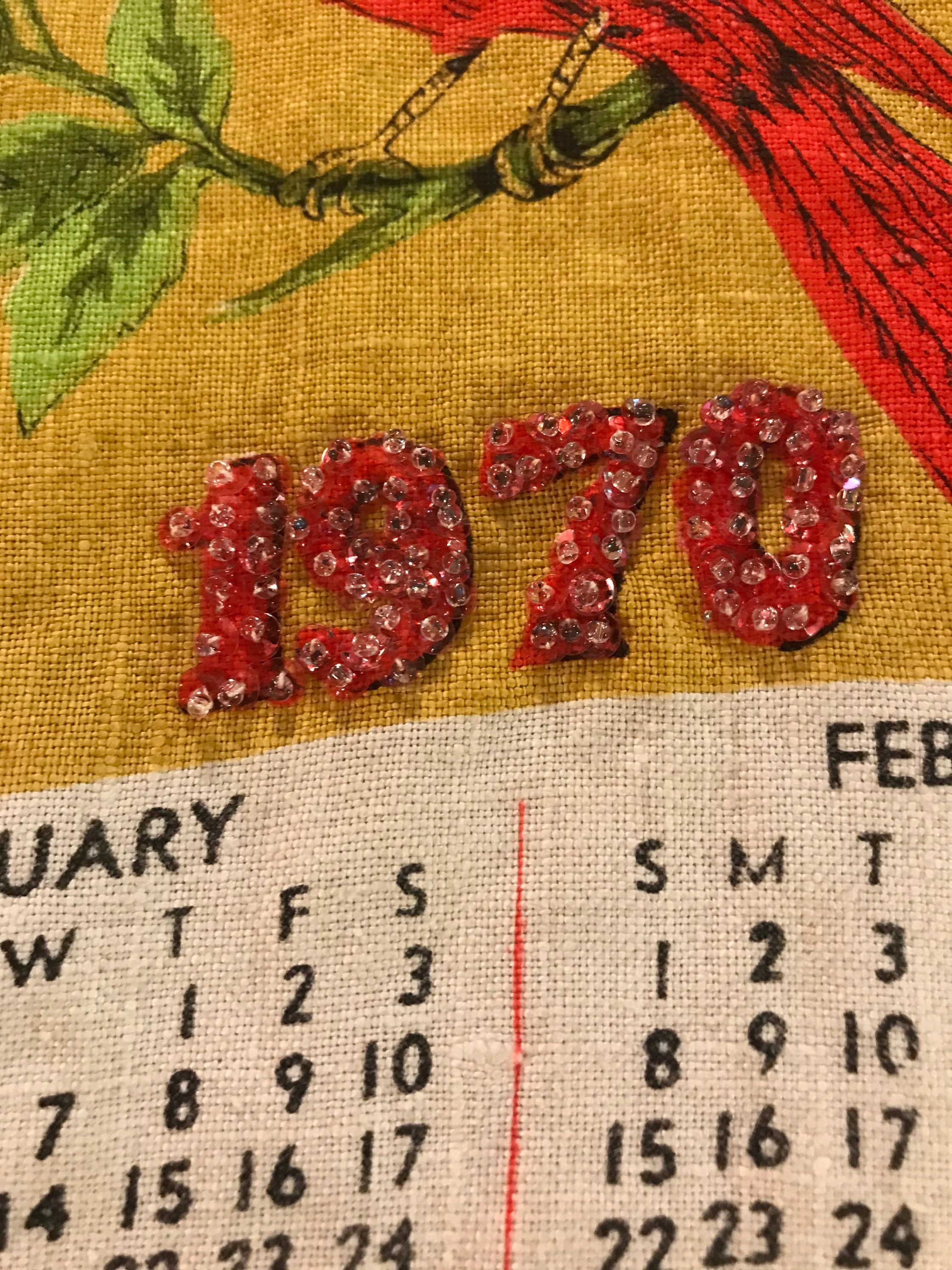 Vintage Cloth Calendar Tea Towel 1970 Birds with Sequins Etsy
