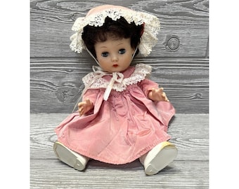 Vintage Horsman Baby Girl Doll with Bonnet Pink Dress 13.5” Sleepy Eyes READ