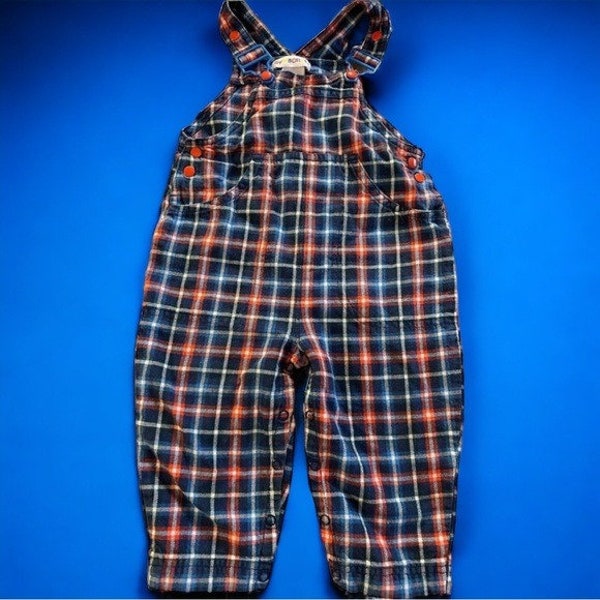 Vintage Gymboree Rainbow Tag Boys Overalls Size Extra Small Red & Blue Plaid