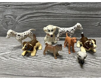 Vintage Plastic Toy Dog Figures Lot of 8 Small Puppies Dalmatians Pug and More